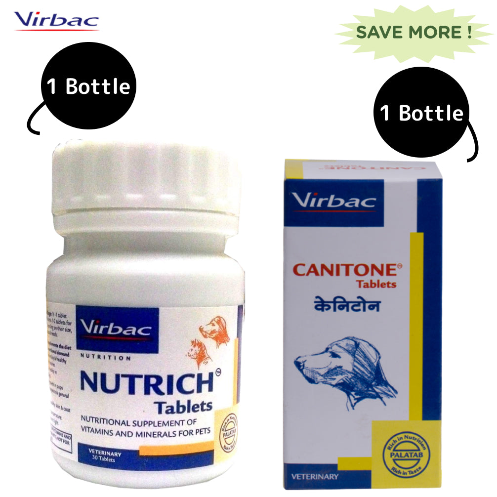Virbac Canitone Tablets (30 tablets) and Nutrich Tablets (30 Tablets) for Dogs & Cats Combo image 1