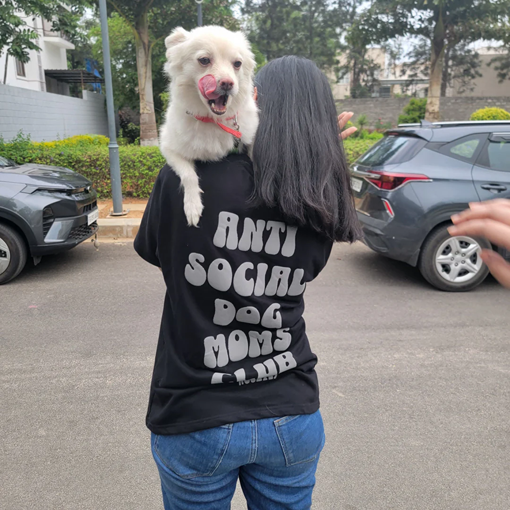 Hoomans Anti Social Dog Moms Club T Shirt for Women (Black) image 3