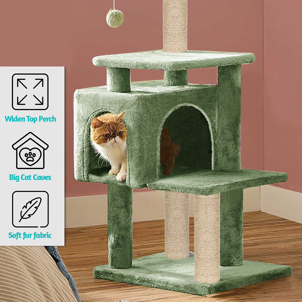 Furrlovers Plush Cat Scratching Post & Activity Tree with Hammock, Condo & Sisal Rope (Green) image 2