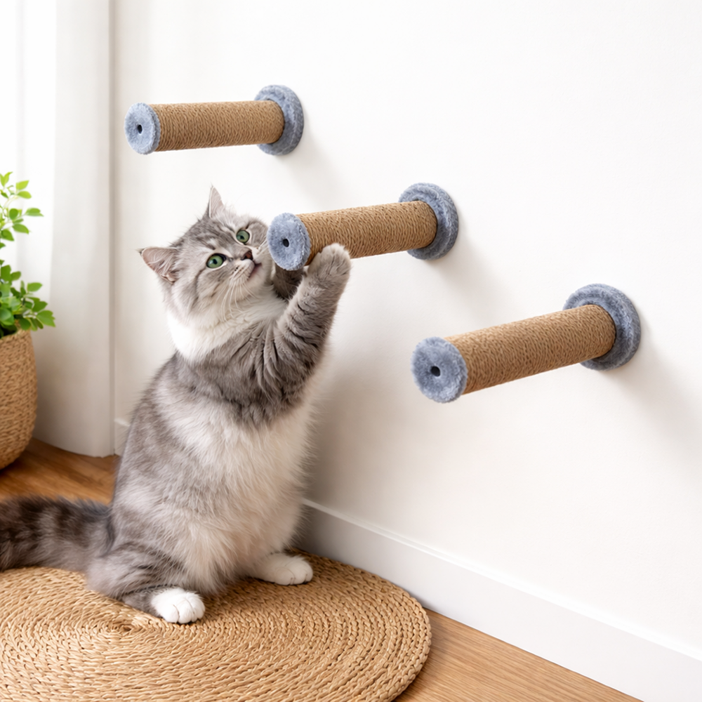 Furrlovers Wall Mounted Scratching Pole with Natural Jute for Cats (Grey)