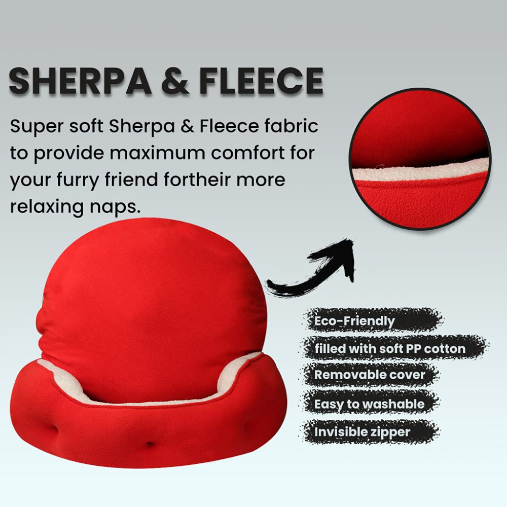 Hiputee Soft Dual Fabric Reversible Washable Bed with Cover for Dogs and Cats(White Sherpa Red Fleece) image 5