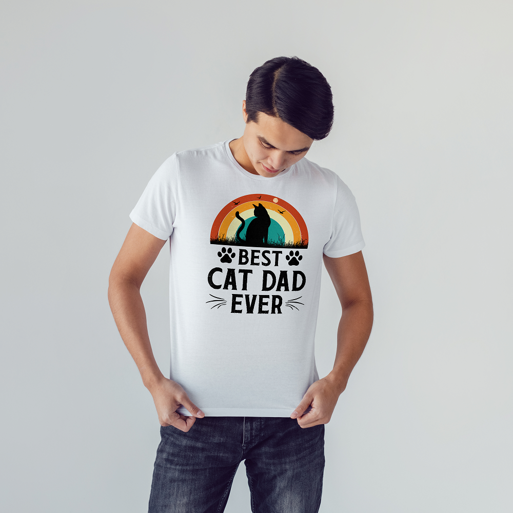 Seek Buy Love Best Cat Dad Ever Regular Tshirt (White) image 3
