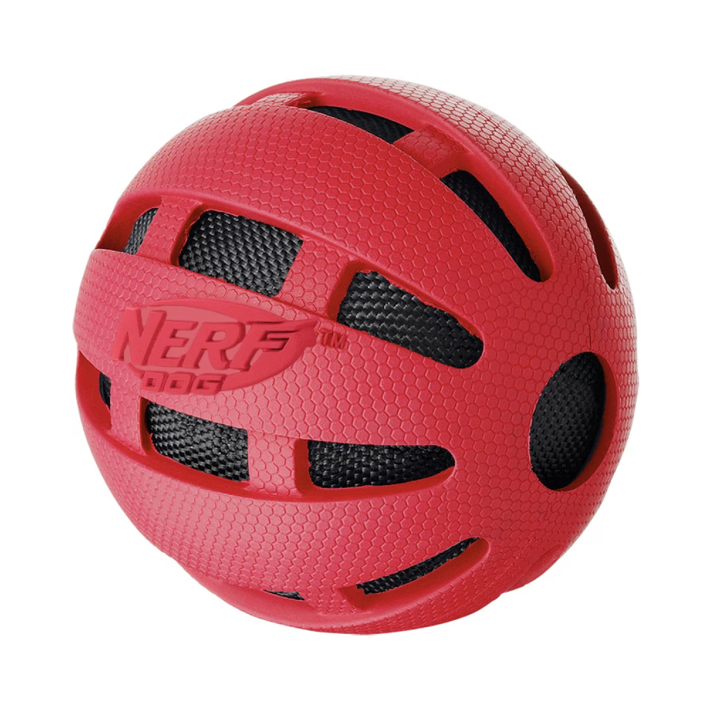 Nerf Bash Checker Squeak Crunch Ball Toy for Dogs (Red) image 1