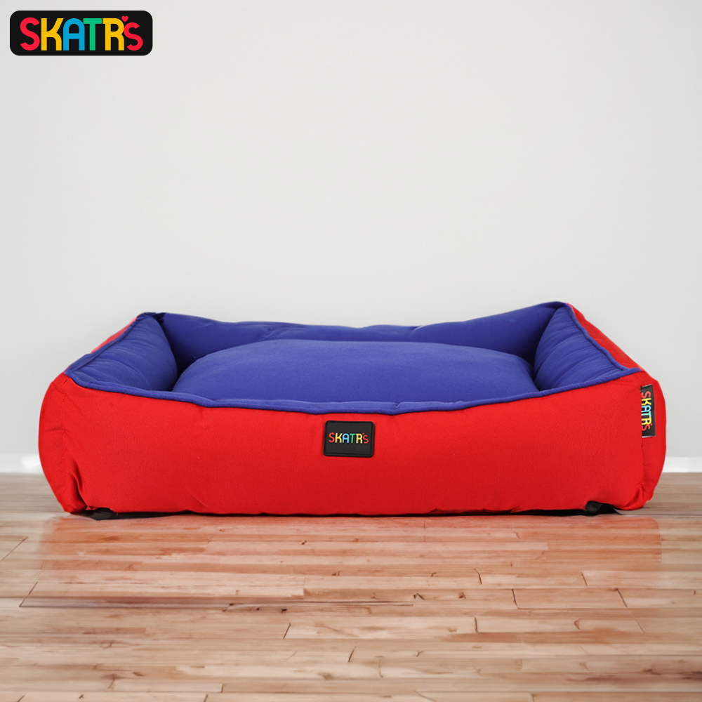 Skatrs Square Shaped Bed for Dogs & Cats (Red & Blue) image 2