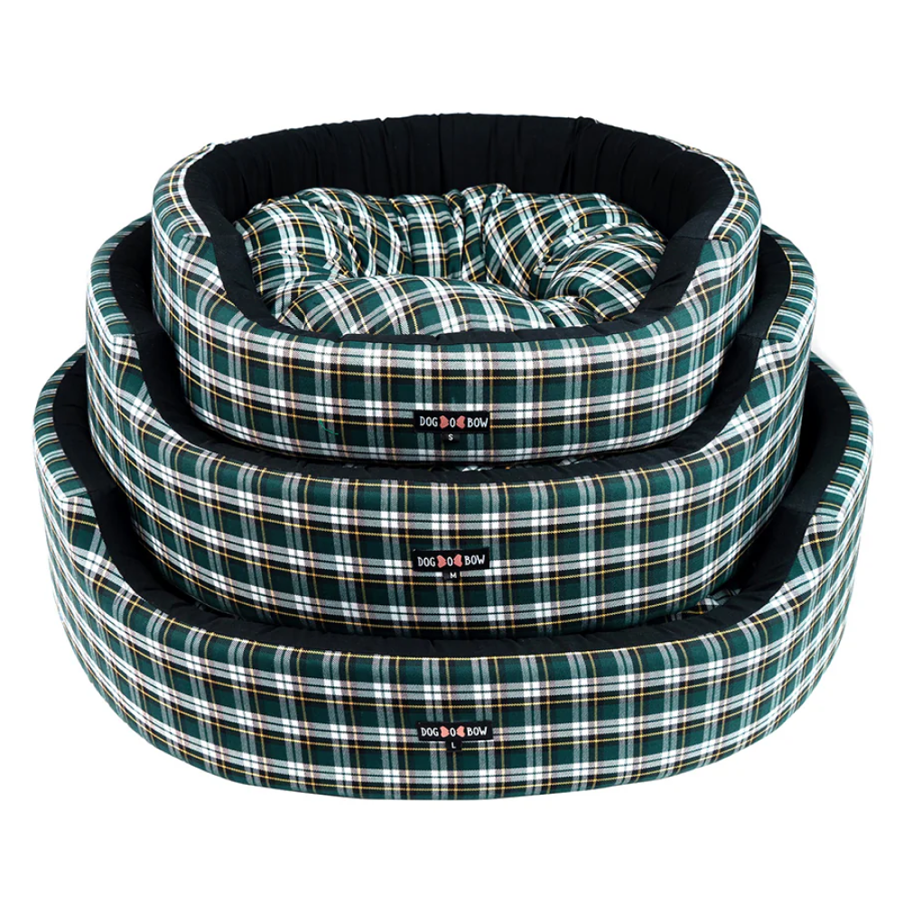 Dogobow Valley Check Round Bed for Dogs and Cats (Green) image 2