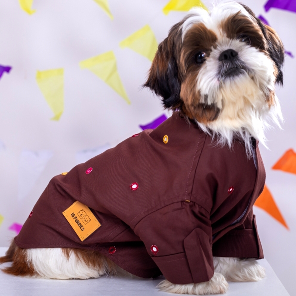 15 Furries Mirrorwork Kurta for Dogs (Chocolate Brown)