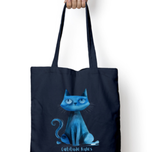 EverythingBoho Catitude Zipped Tote Bag (Navy Blue)