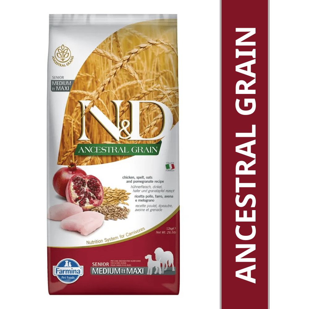 Farmina N&D Chicken & Pomegranate Ancestral Grain Senior Medium Maxi Dog Dry Food image 7