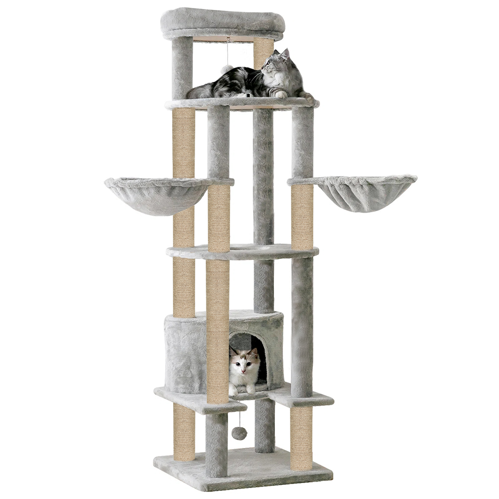 Furrlovers Multi-Level Cat Tree Tower with Scratching Posts, Hammock & Condo (Grey)