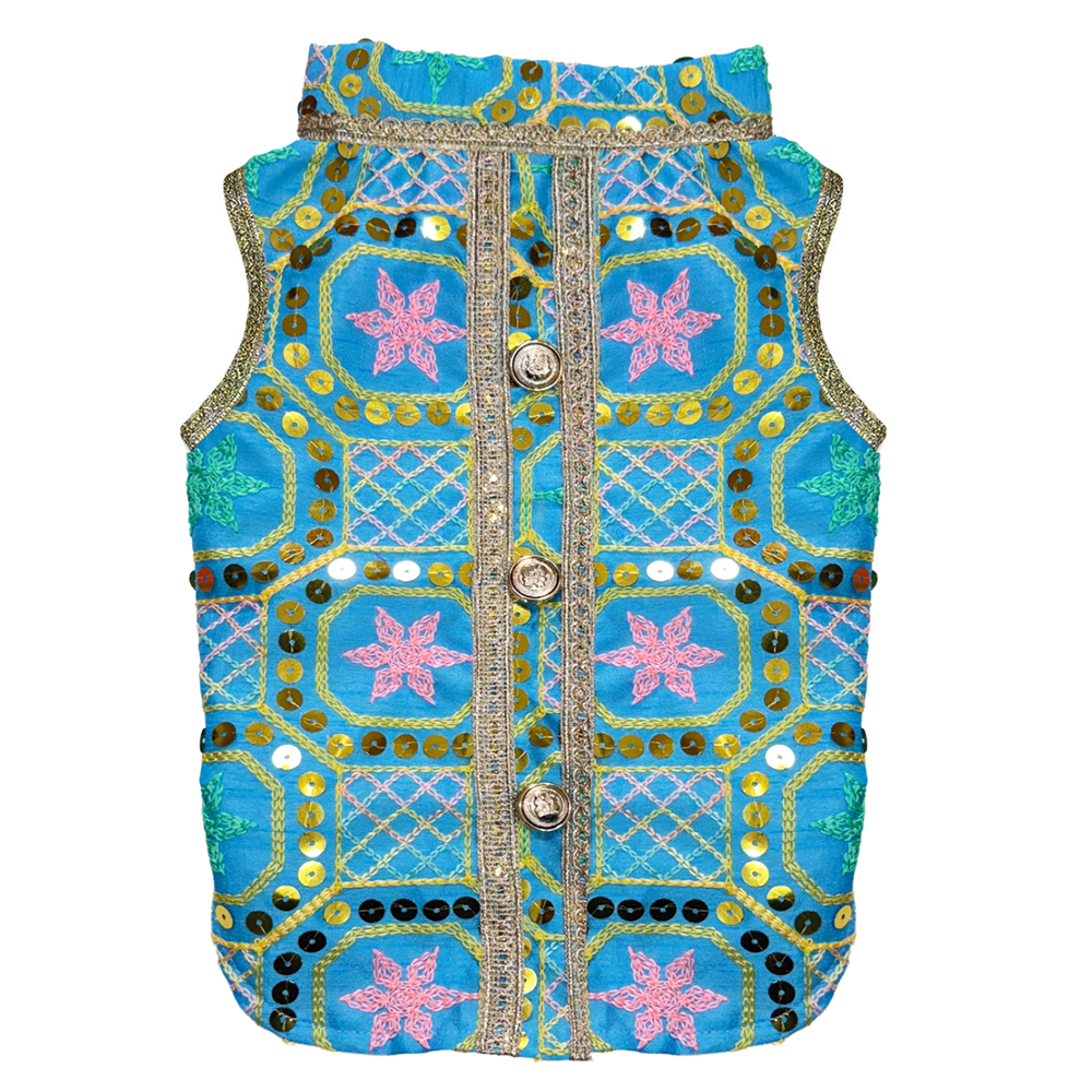 Pawsindia Traditional Nawabi Embroidered Kurta for Cats (Sky Blue) image 2