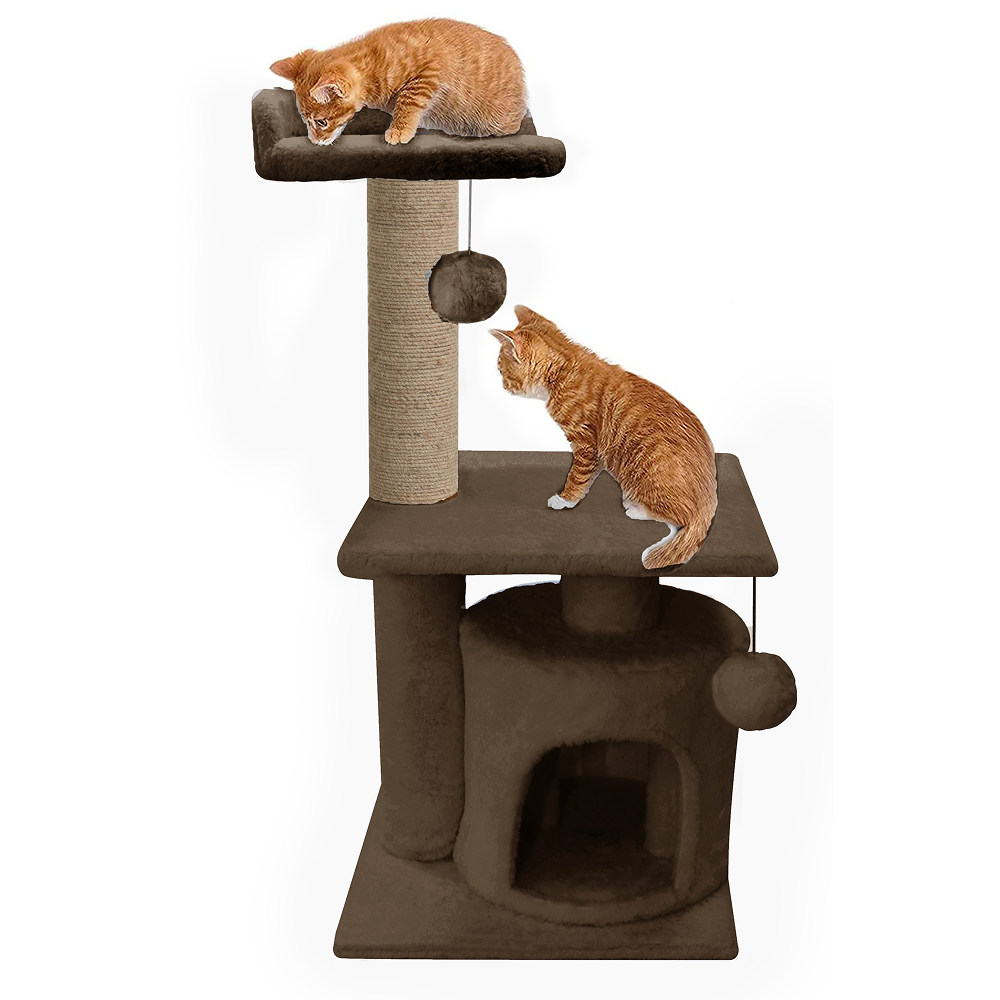 Furrlovers 2 Floor Soft Fur Scratching Post & Cat Tree with Natural Sisal Rope image 1