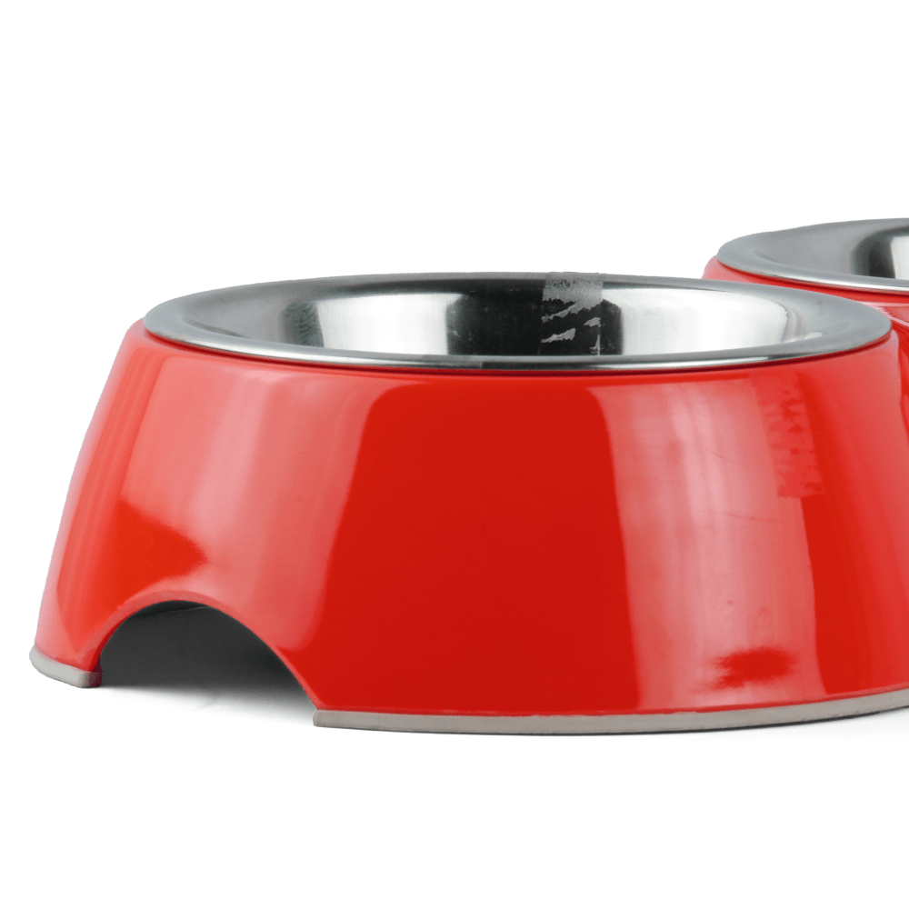 Basil Double Melamine Bowl Dinner Set for Dogs and Cats (Red) image 3