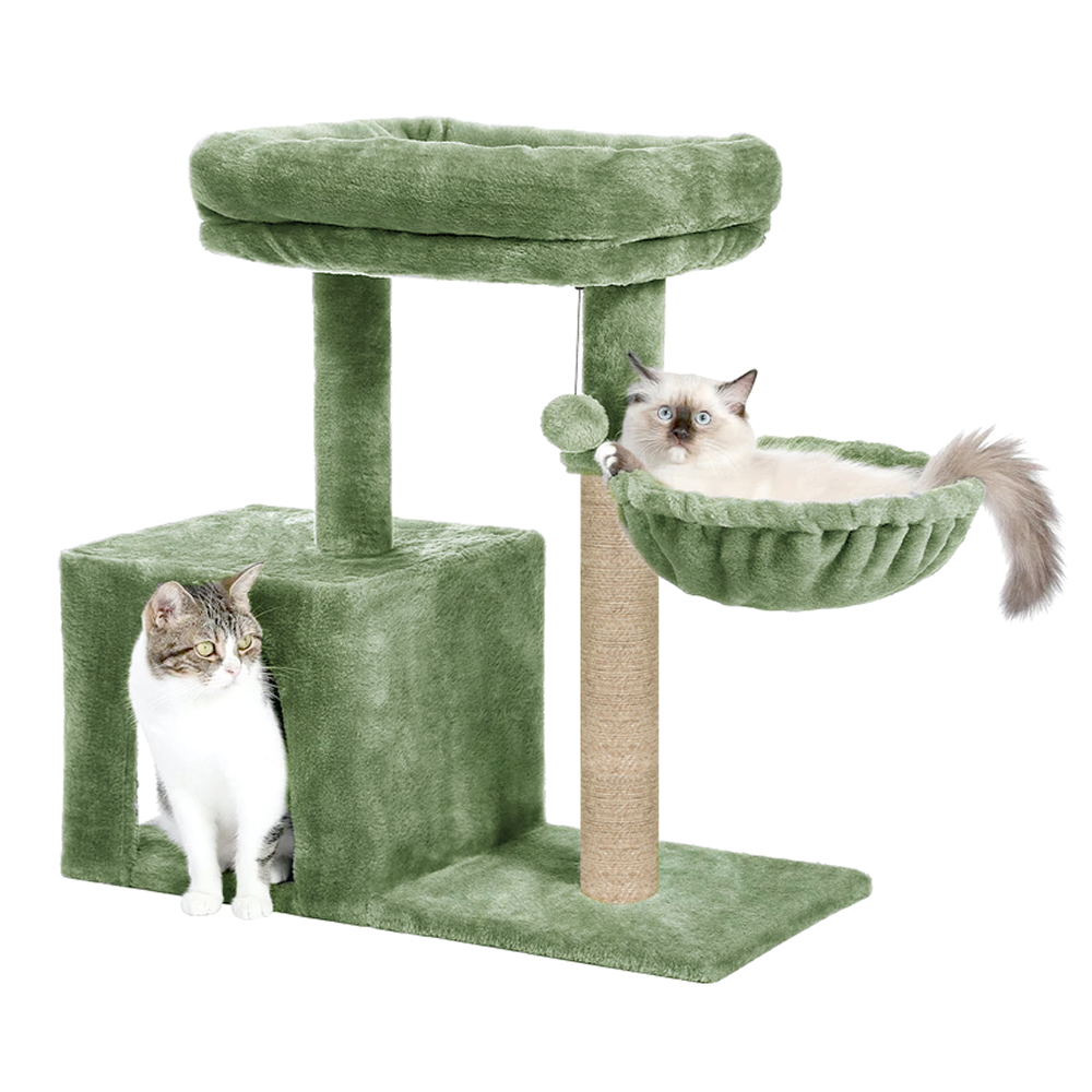 Furrlovers Multilevel Activity Tower with Plush Hammock and Perch Seats for Cats (Green)