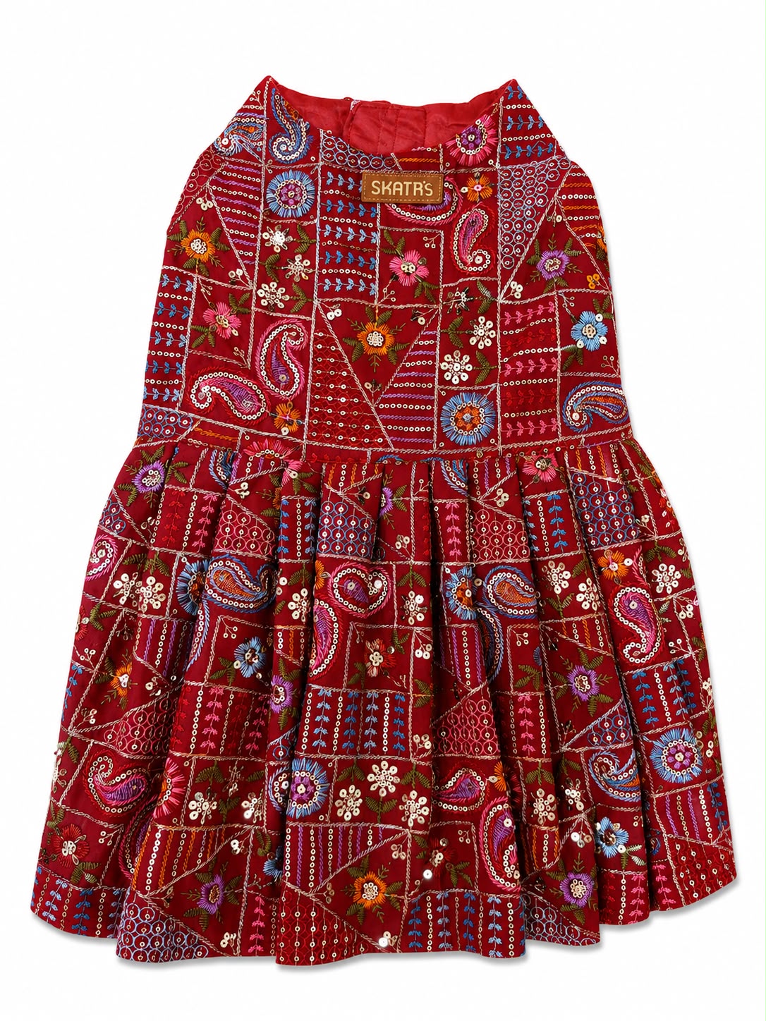 Skatrs Maharani Handcrafted Lehenga Dress for Dogs and Cats (Crimson Red) image 5