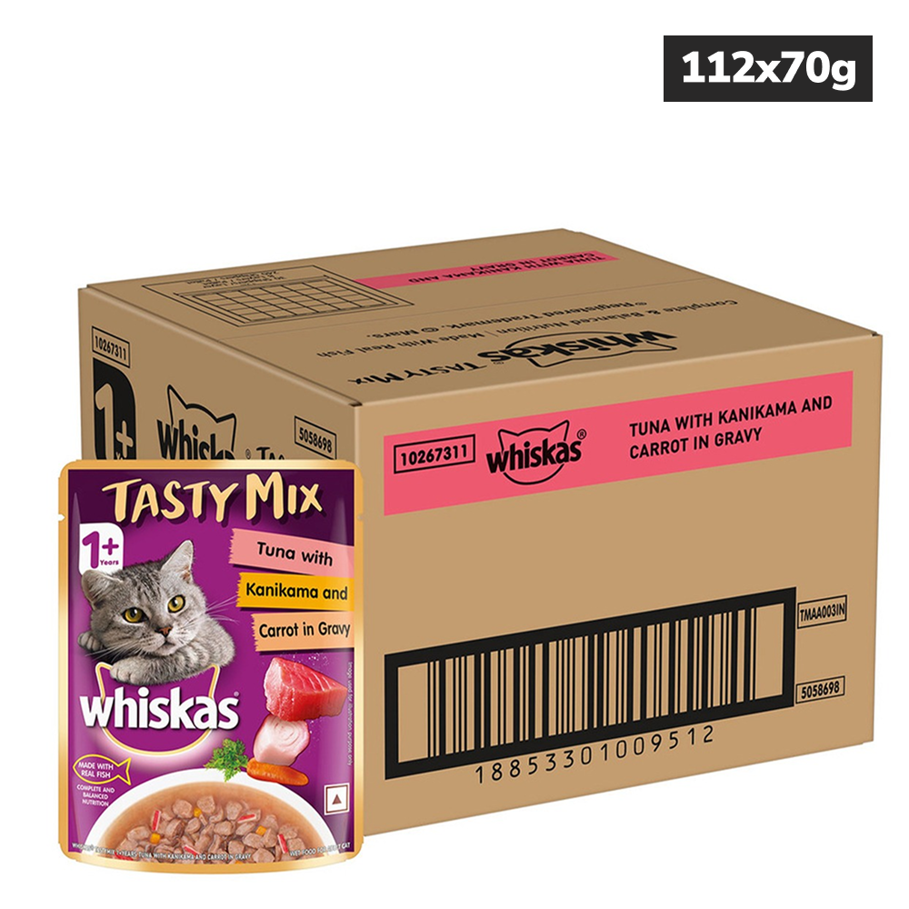 Whiskas Tuna with Kanikama And Carrot in Gravy Tasty Mix Adult Cat Wet Food image 4