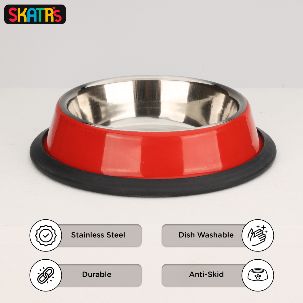 Skatrs Anti Skid Glossy Bowl for Dogs and Cats (Red) image 3