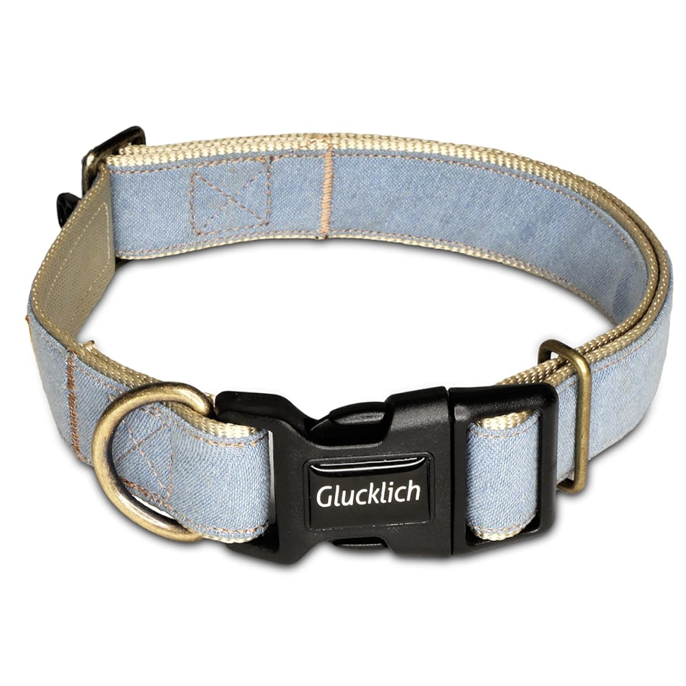 Glucklich Denim Adjustable Collar for Dogs (Light Blue) image 1