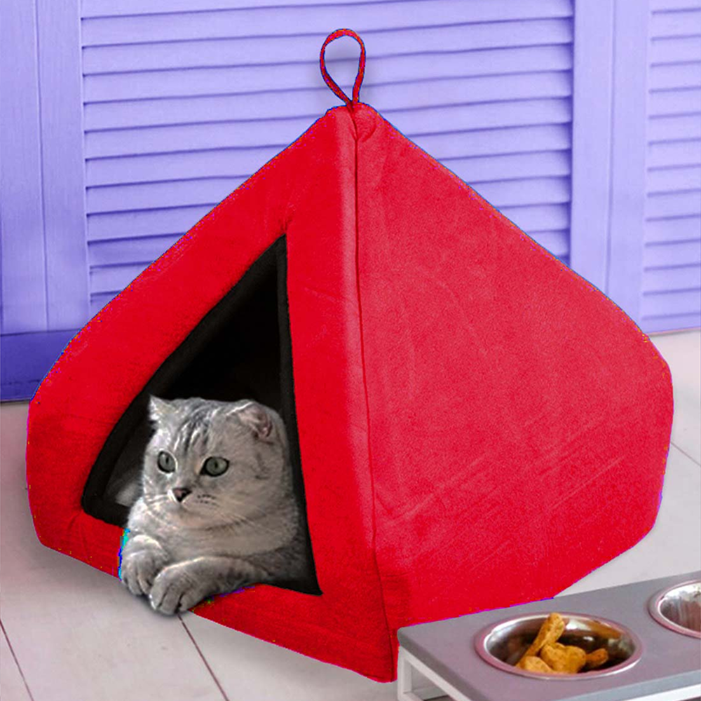 Fluffy's Pawsome Soft Velvet Premium Fabric Bed for Dogs and Cats (Red) image 4