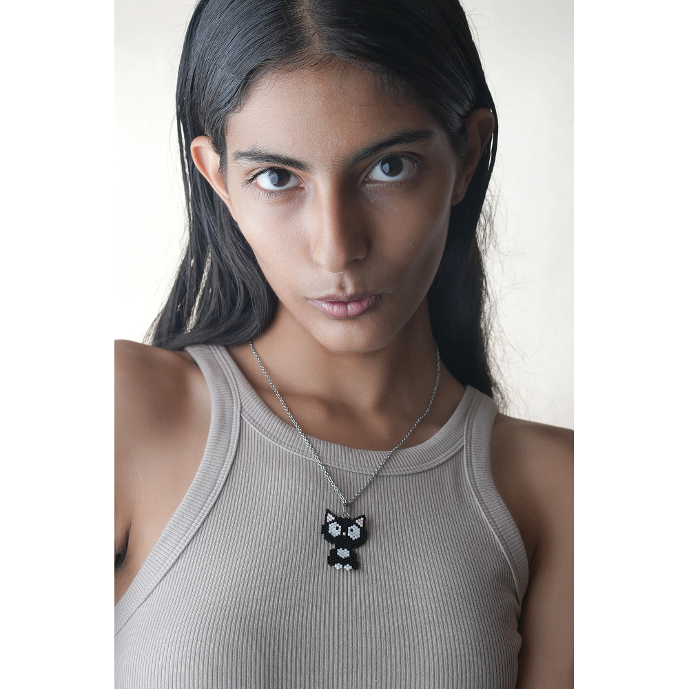Jenni & Janki Cat Handcrafted Miyuki Delica Beaded Necklace (Black) image 3