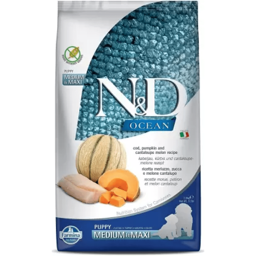Farmina N&D Ocean Codfish Pumpkin & Cantaloupe Melon Puppy Medium & Maxi Dry Food image 2