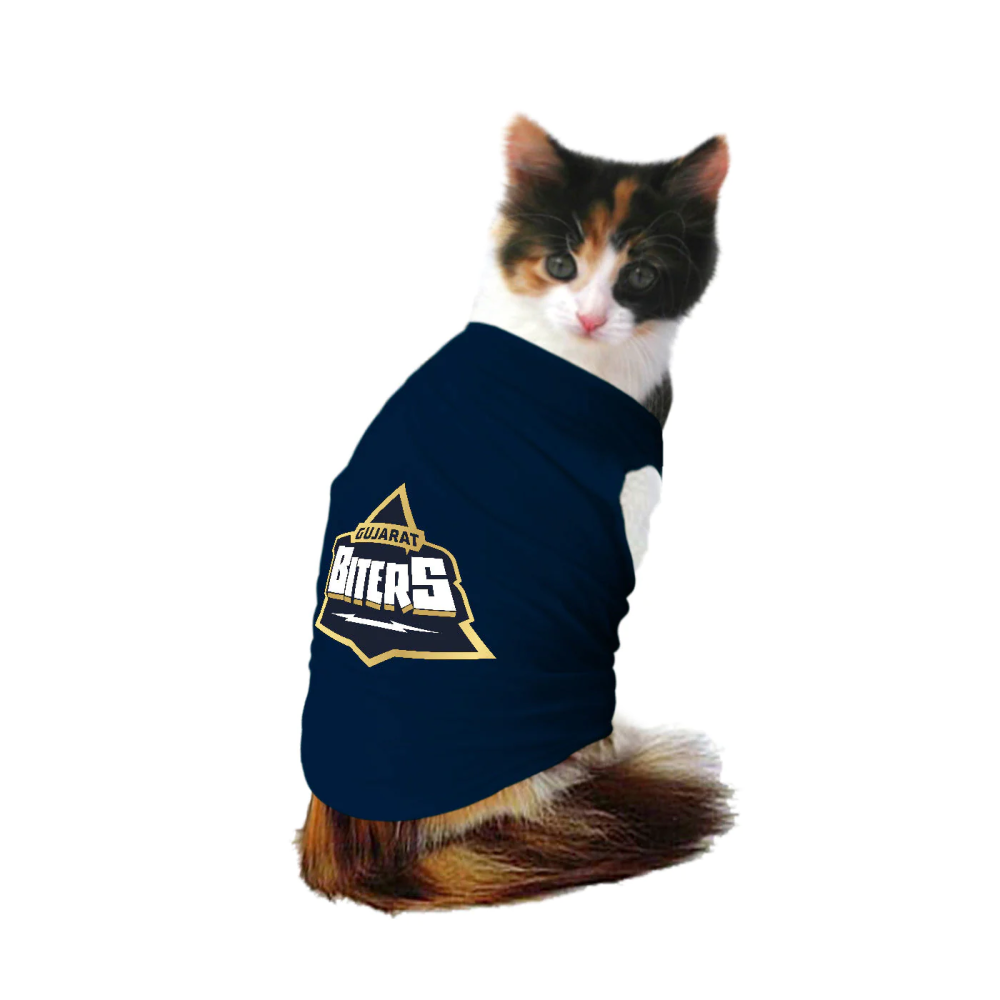Ruse IPL "Gujarat Biters" Printed Tank Jersey for Cats (Navy Blue) | Indian Pet League