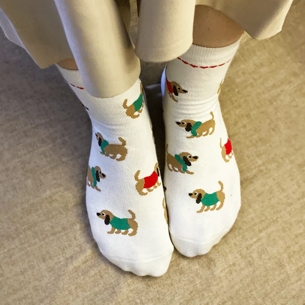 thePack Dog Themed Ankle Length Socks (Cream) image 2