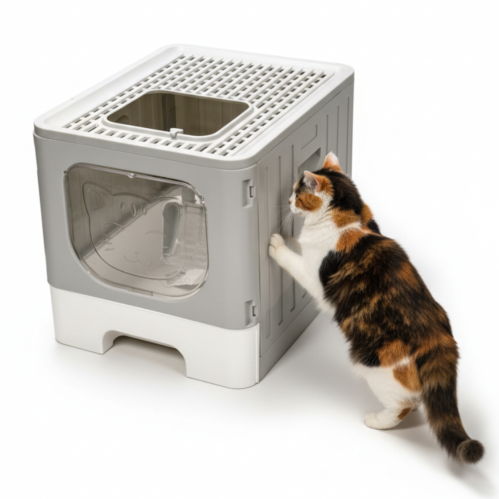 Skatrs Foldable Covered Cat Litter Box with Anti-Spill Tray Easy Cleaning Spacious Design Top and Side Openings Litter Tray for Cats and Kittens image 7