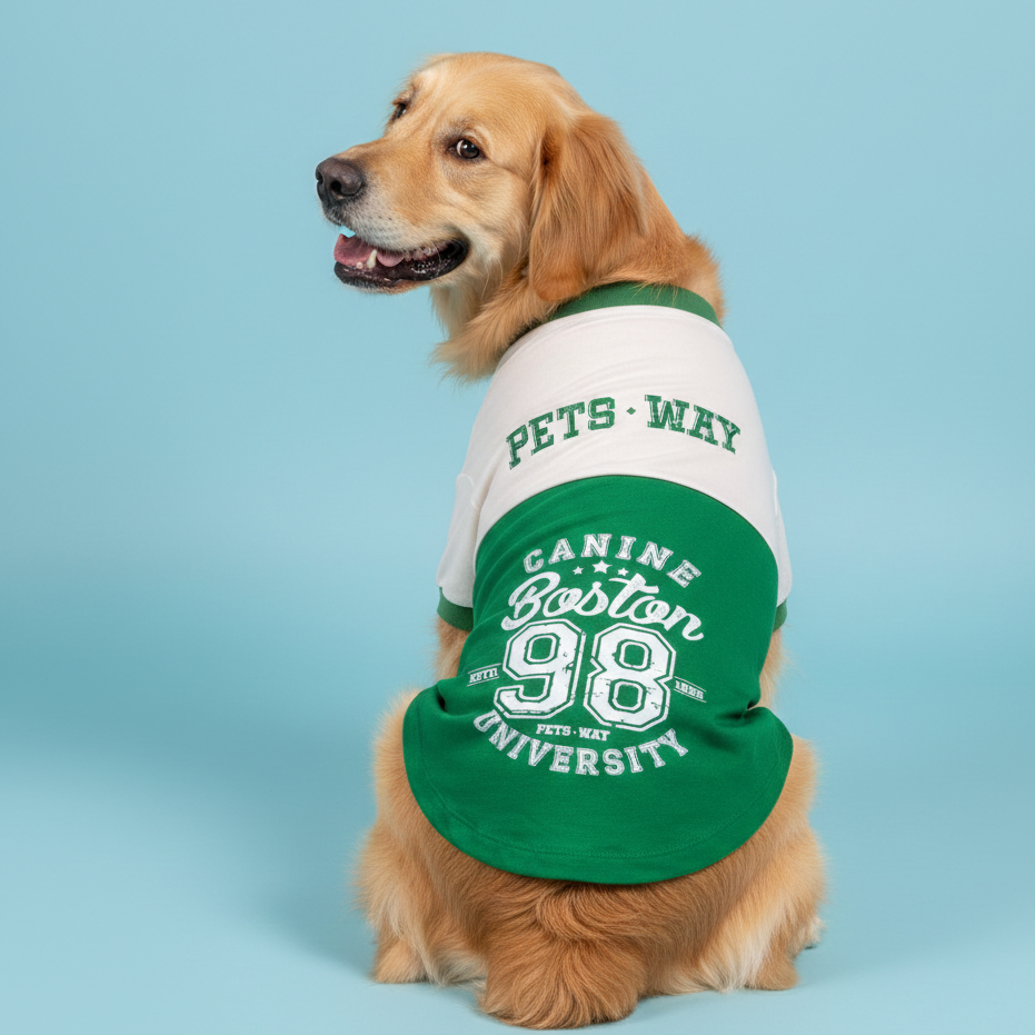 Pets Way Boston Barkball Tshirt for Dogs (Green/White)