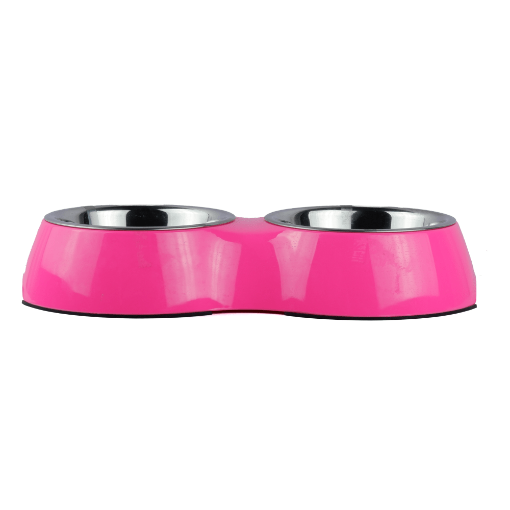 Basil Double Melamine Bowl Dinner Set for Dogs and Cats (Pink) image 2