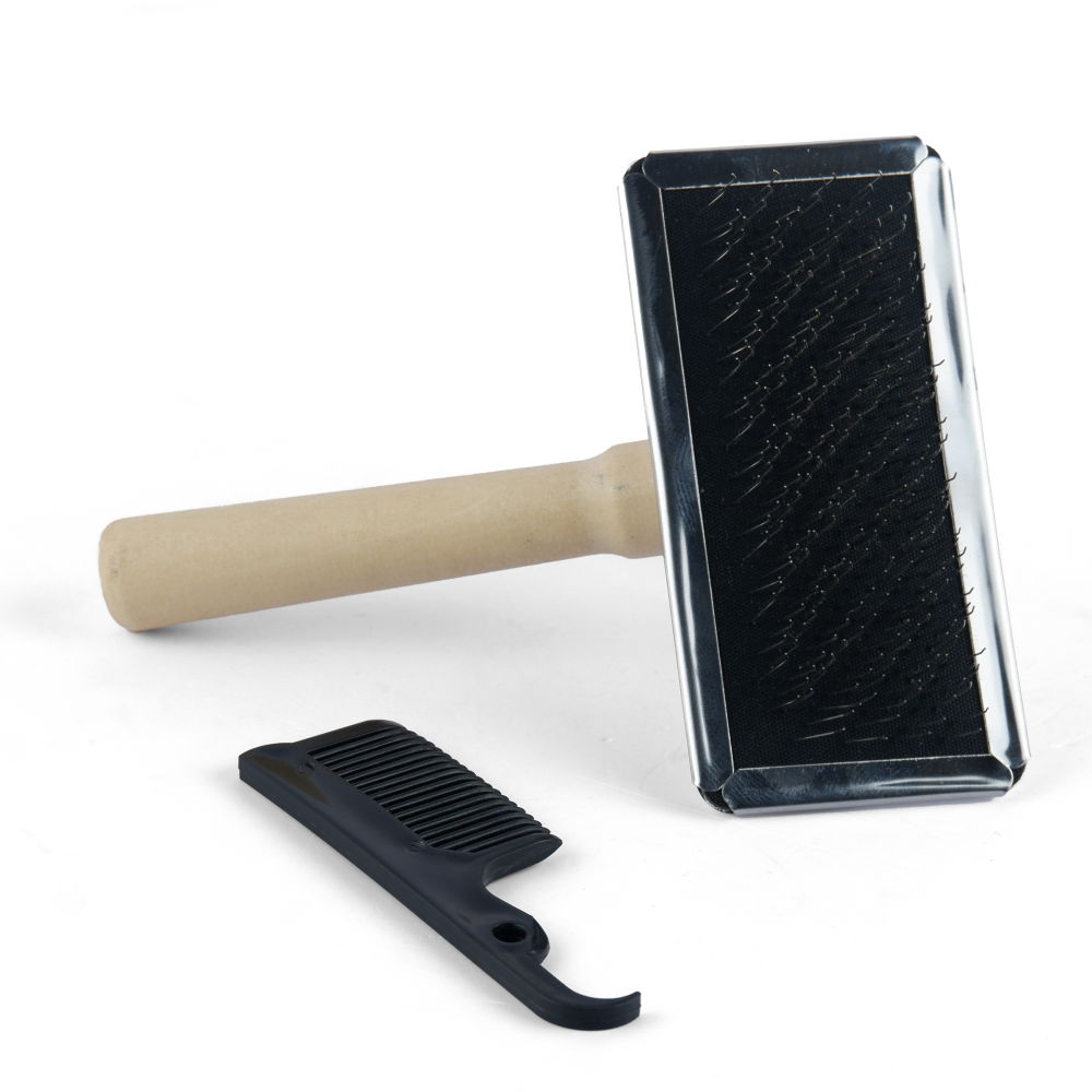 Trixie Slicker Wooden Brush with Brush Cleaner for Dogs and Cats (Black) image 6