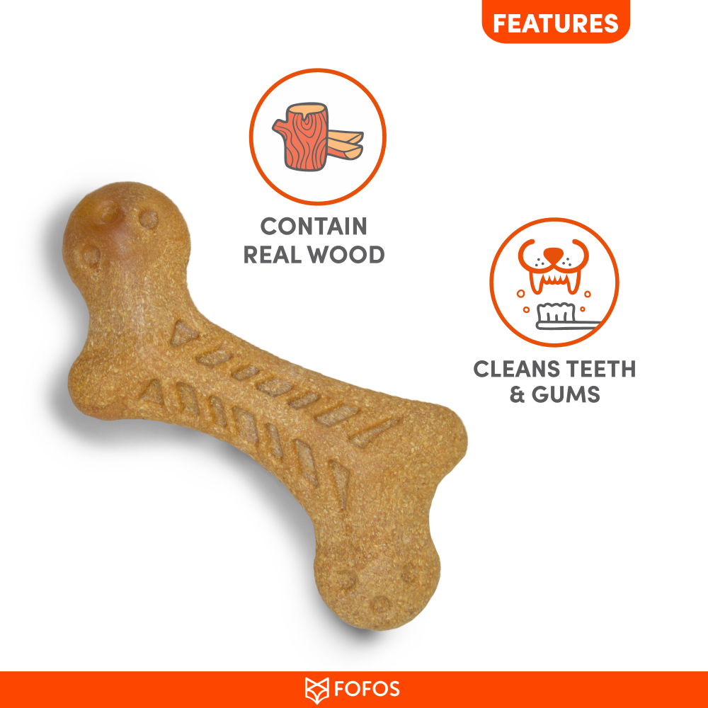 Barkbutler x Fofos Woodplay Bone Toy for Dogs | For Aggressive Chewers (Brown) image 3