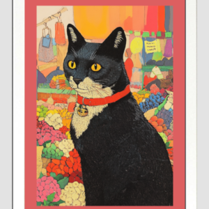 EverythingBoho Cat in Local Market Framed Art (White)