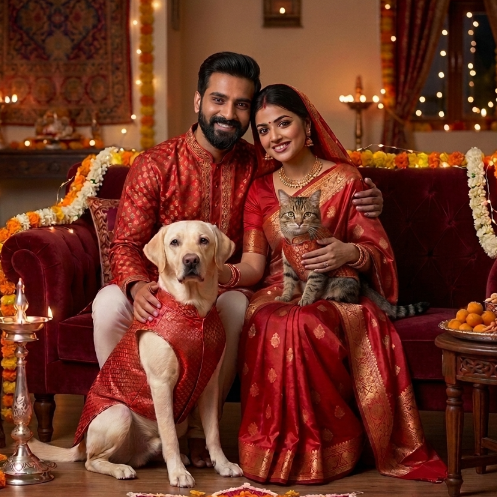 Skatrs Brocade Gold Printed Sherwani for Dogs and Cats (Red) image 3