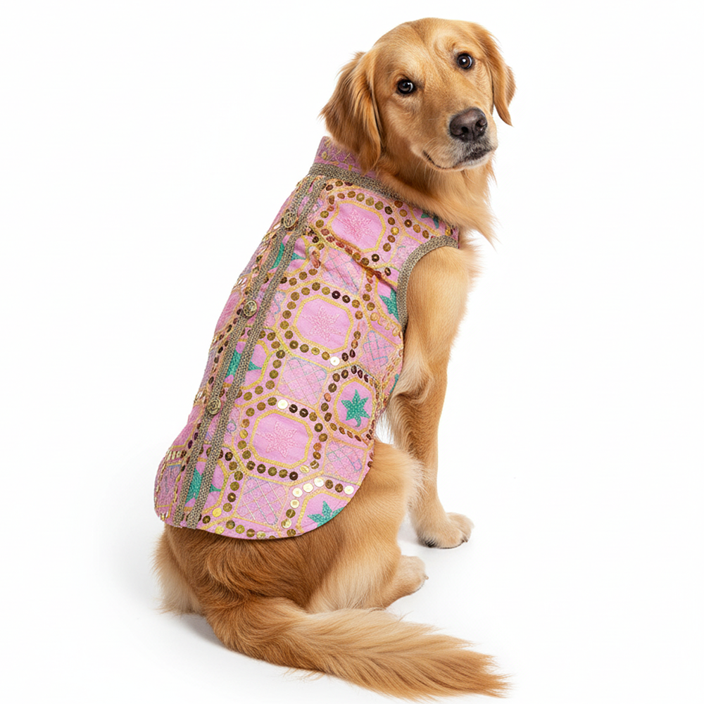 Pawsindia Traditional Nawabi Embroidered Kurta for Dogs (Pink)