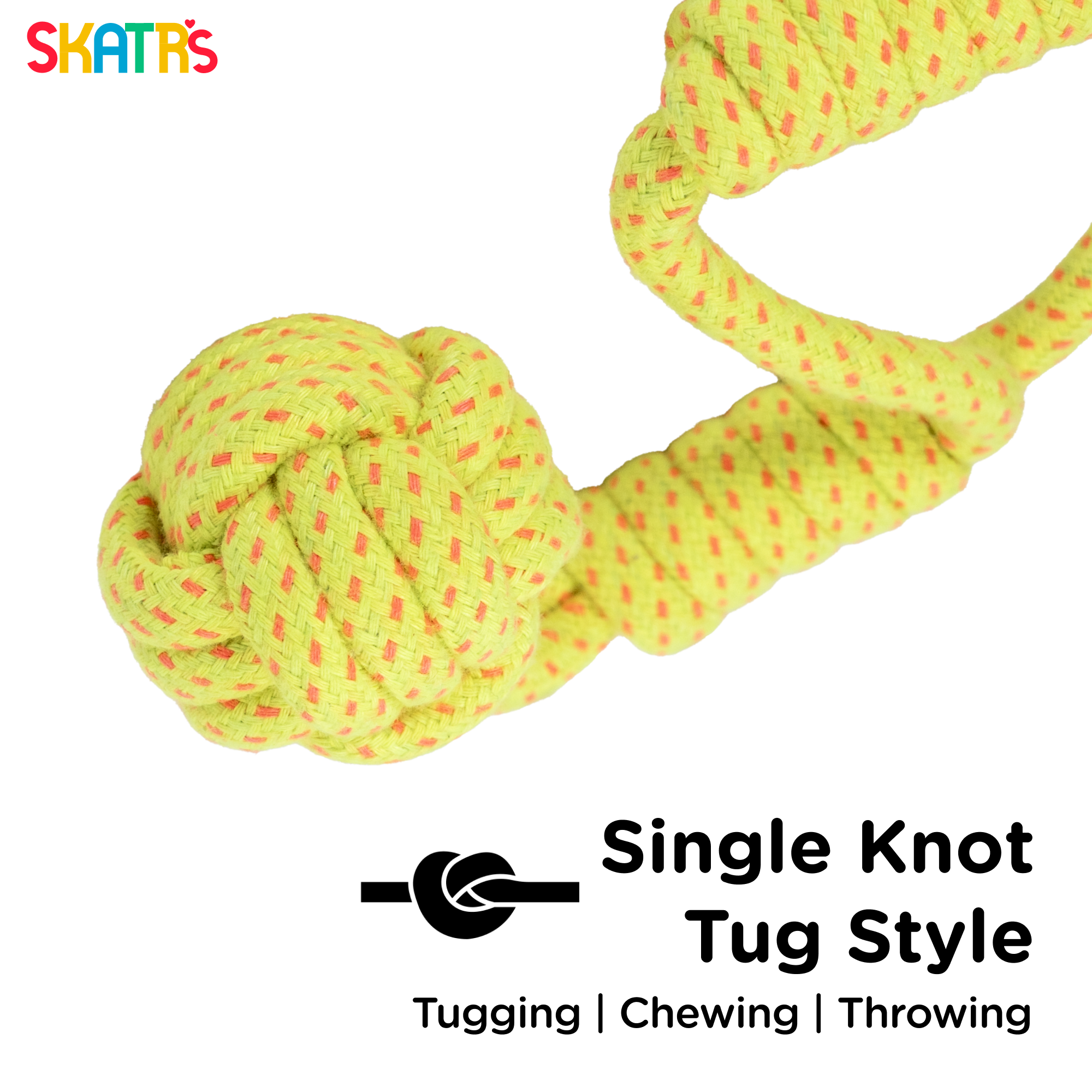 Skatrs Hand Made Knotted Ball Rope Tug Toy for Dogs and Cats (Neon Green) image 2