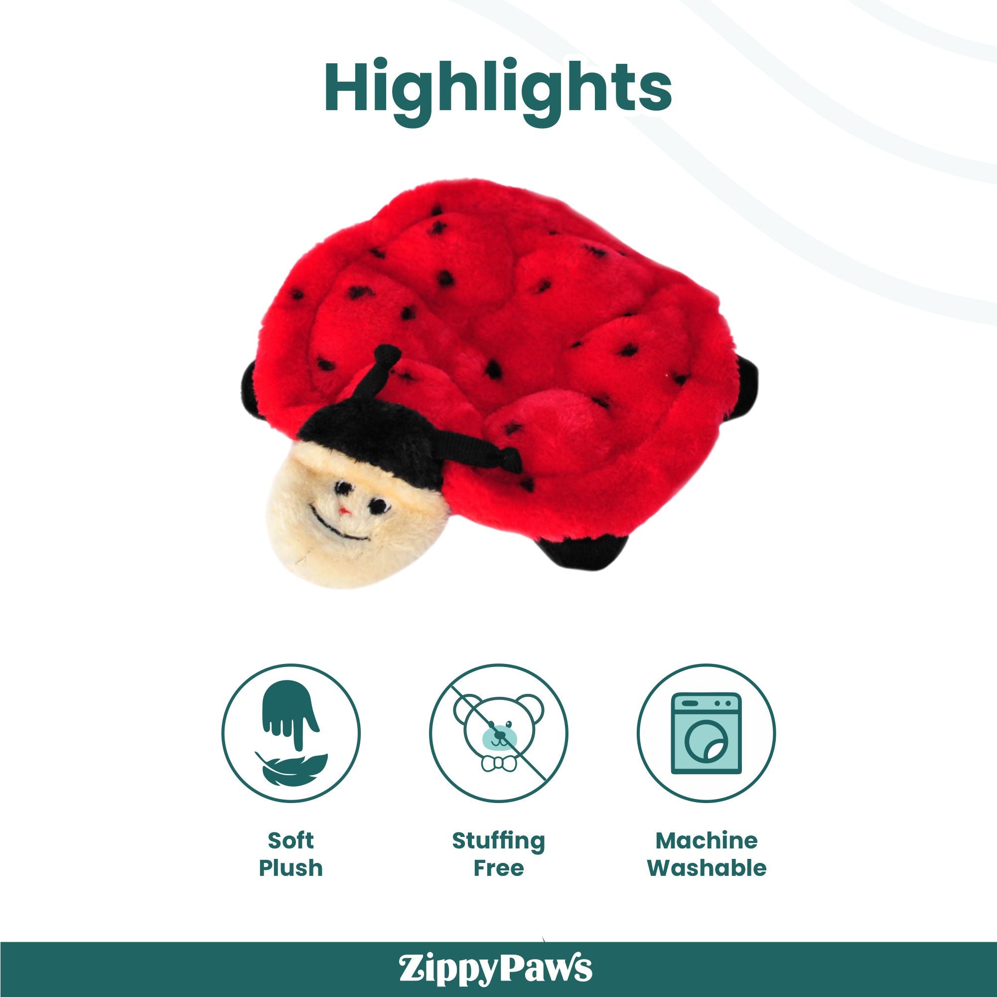 Zippy Paws Squeakie Crawler Betsey the Ladybug Plush Toy for Dogs image 4