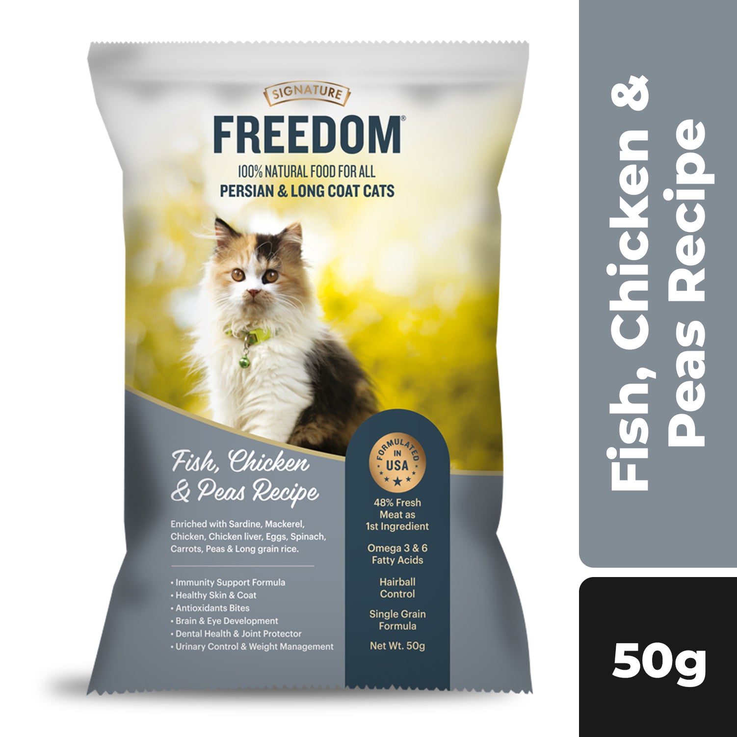 Signature Freedom Fish, Chicken and Peas Recipe Persian Cat Dry Food (50g) image 4