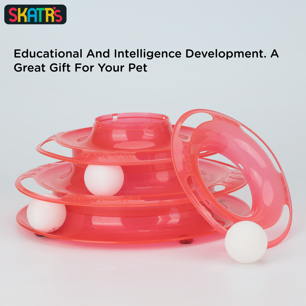 Skatrs Interactive 3 Level Tower Track with Balls Toy for Cats (Red) image 3