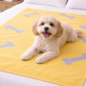 Talking Dog Club Bone Print Viscose Blanket for Dogs (Yellow and Grey Bone)