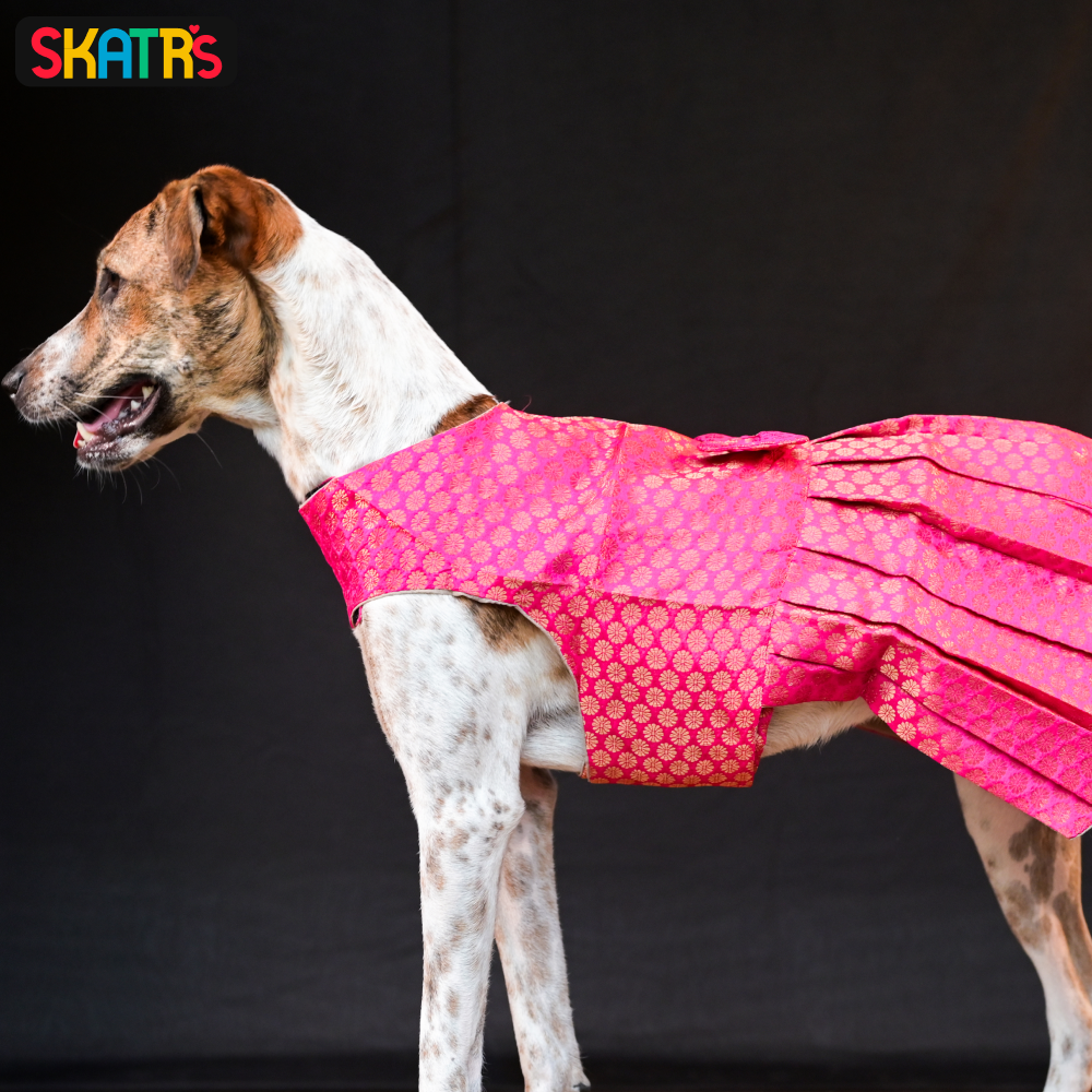 Skatrs Brocade Gold Printed Dress for Dogs and Cats (Pink) image 7