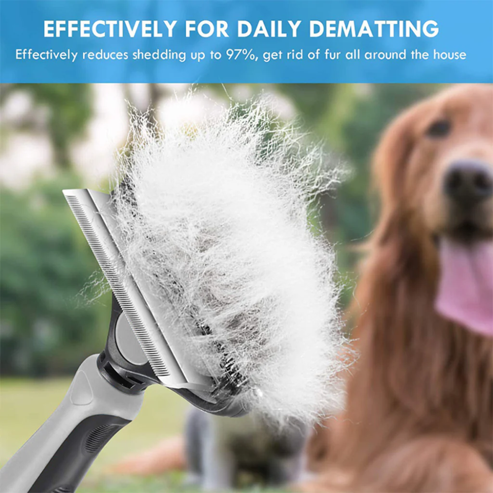 QPets 2 in 1 Deshedding and Dematting Tool for Dogs (Grey) image 8