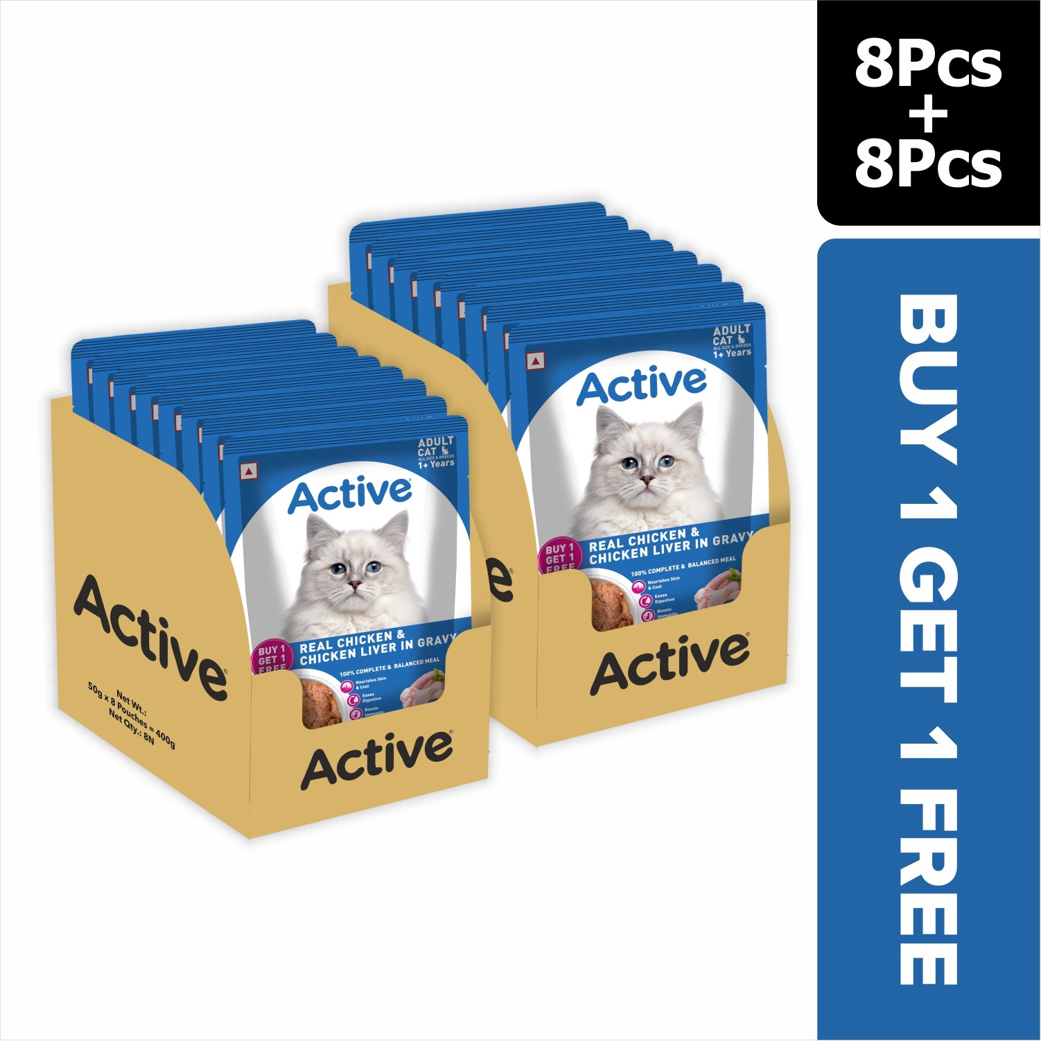 Active Real Chicken & Chicken Liver in Gravy Adult Cat Wet Food ( Buy 1 Get 1)
