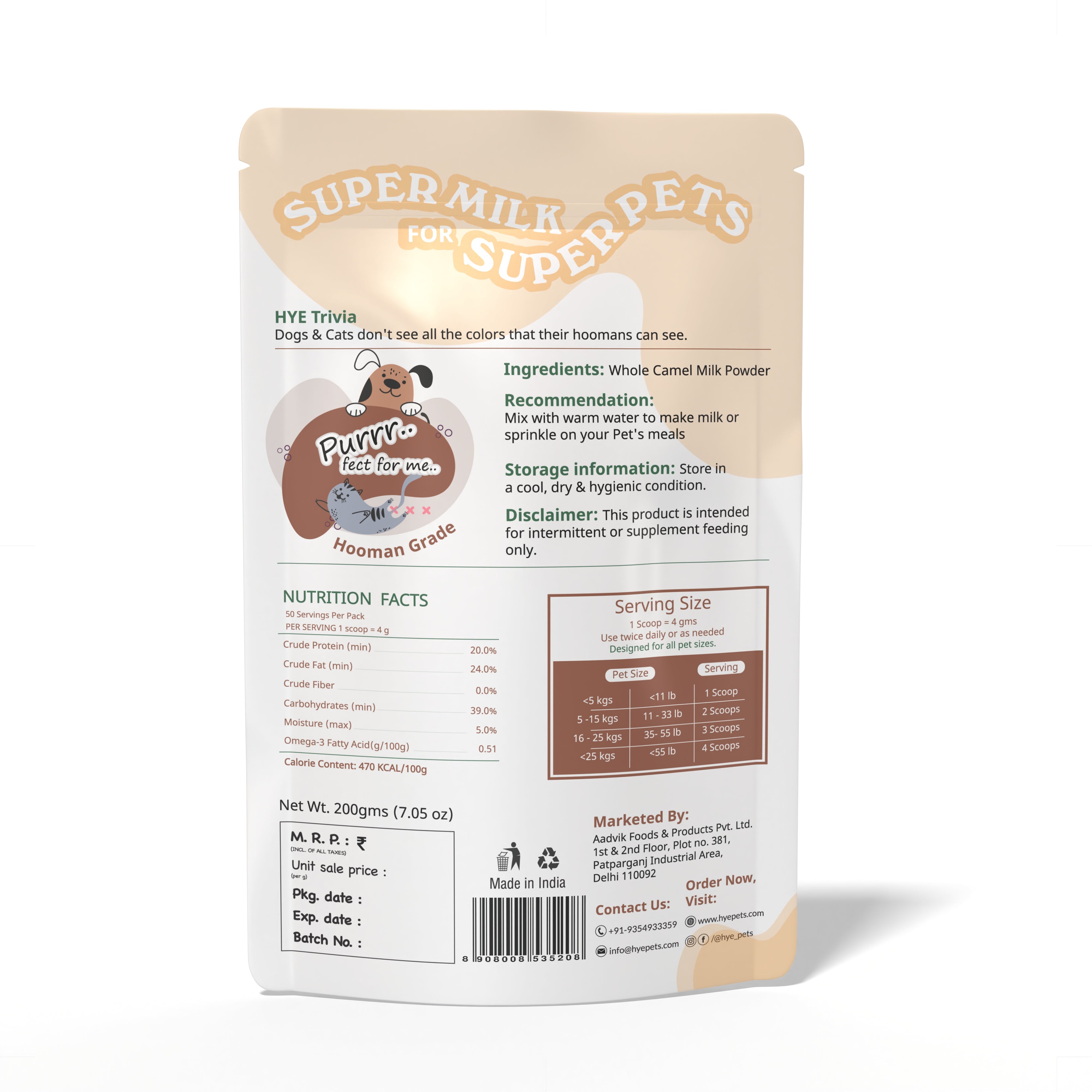 HYE Pets Nutrient Rich Full Fat Camel Milk Powder for Dogs and Cats image 2