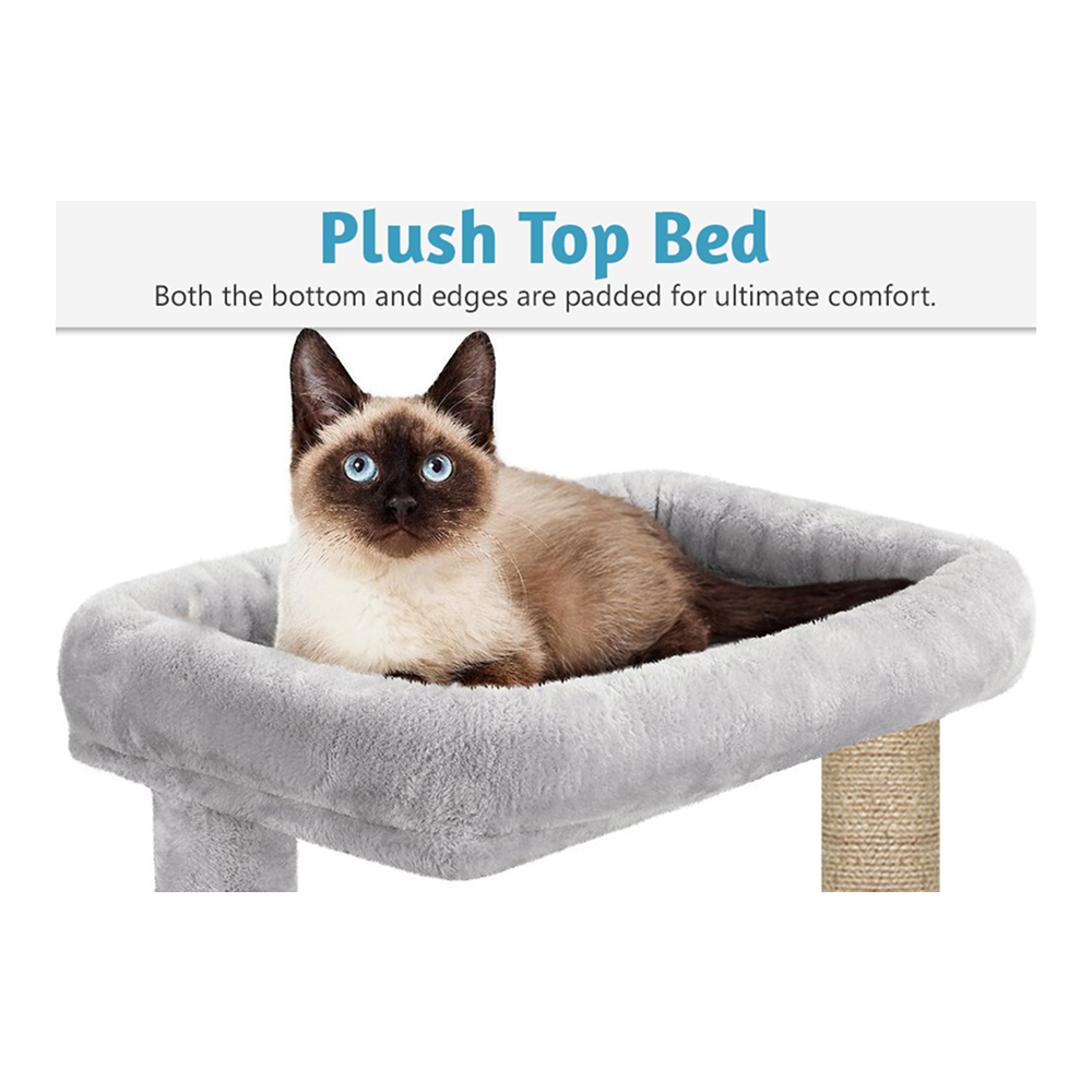 Furrlovers Multilevel Cat Tree with Scratching Posts, Condo & Top Bed with Jute Rope (Grey) image 9