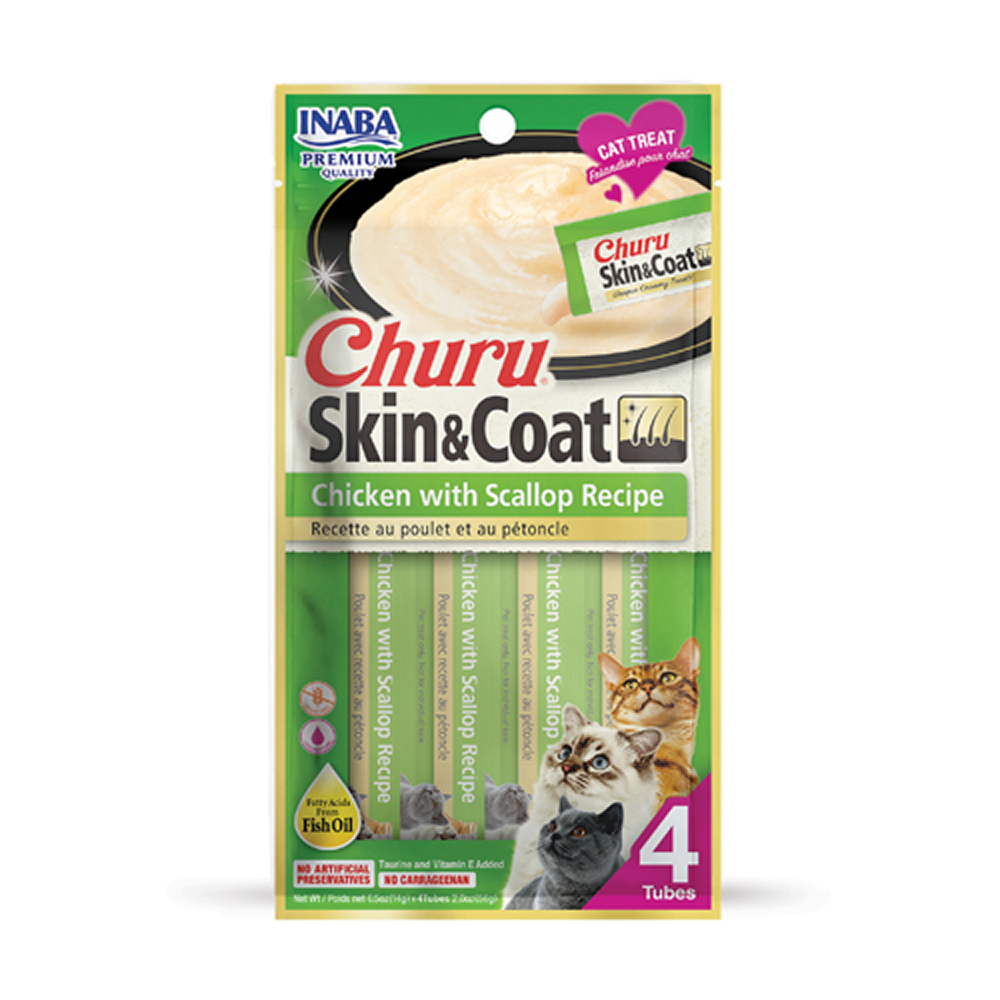 INABA Churu Skin & Coat Chicken with Scallop Cat Treats