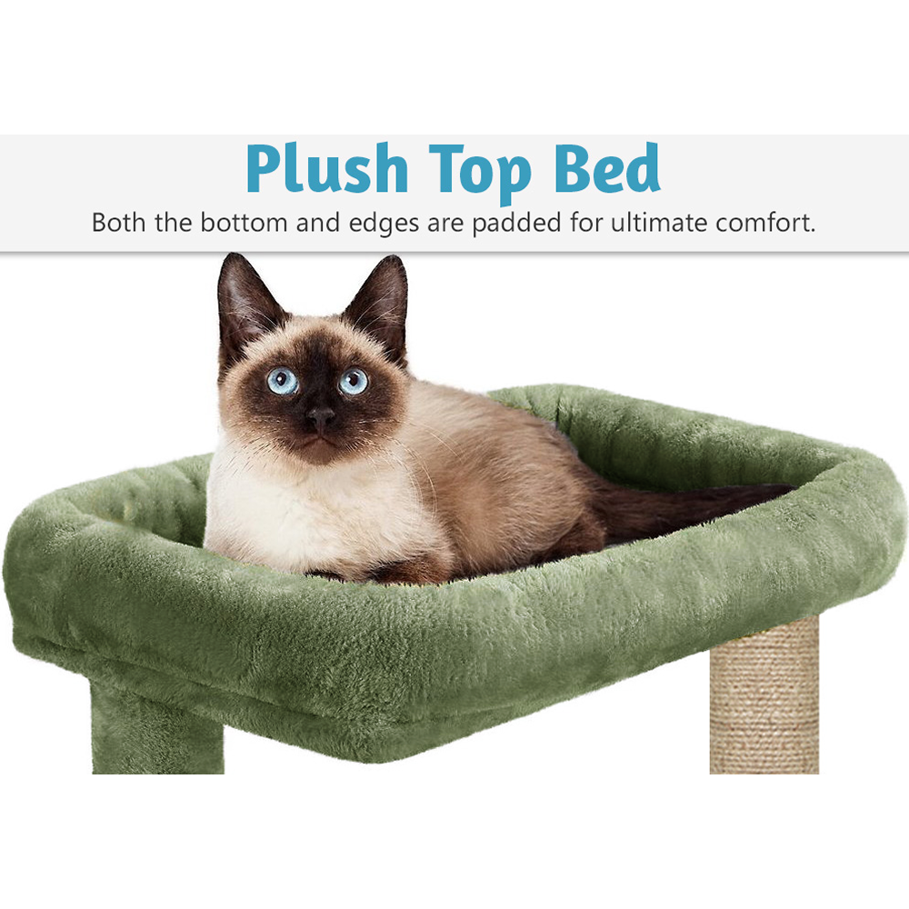Furrlovers Multilevel Cat Tree with Scratching Posts, Condo & Top Bed with Jute Rope (Green) image 4