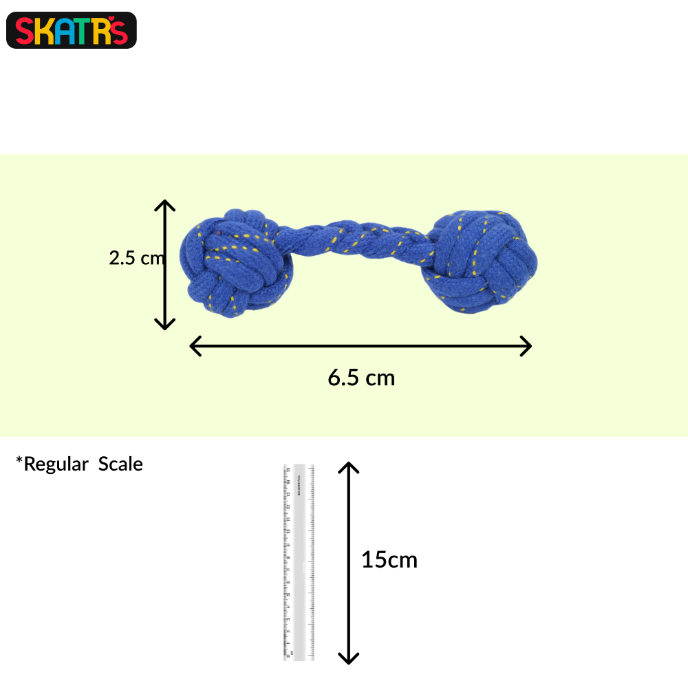 Skatrs Dumbbell Shaped Rope Chew Toy for Dogs and Cats (Blue/Yellow) image 2