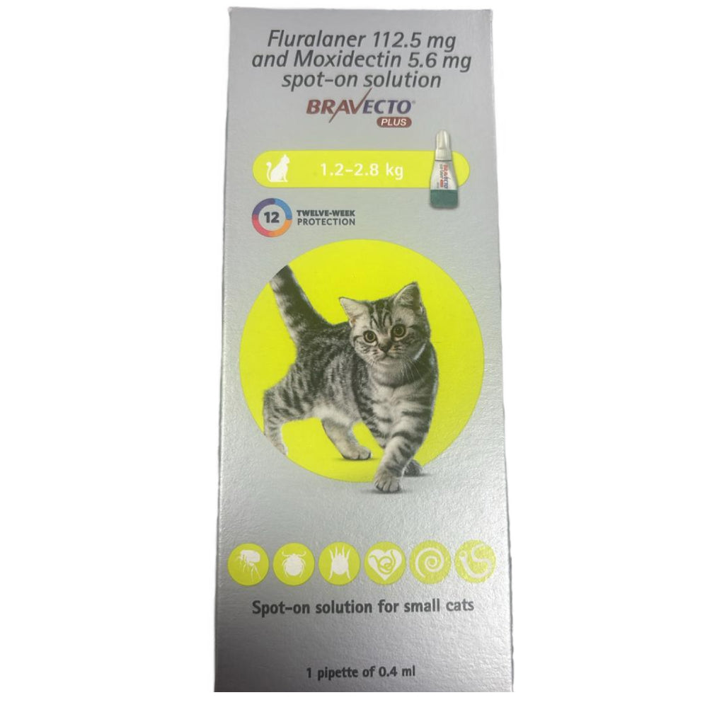 MSD Animal Health Bravecto 112.5mg (Fluralaner) Spot On Solution for Small Cats & Kittens (1 tube)