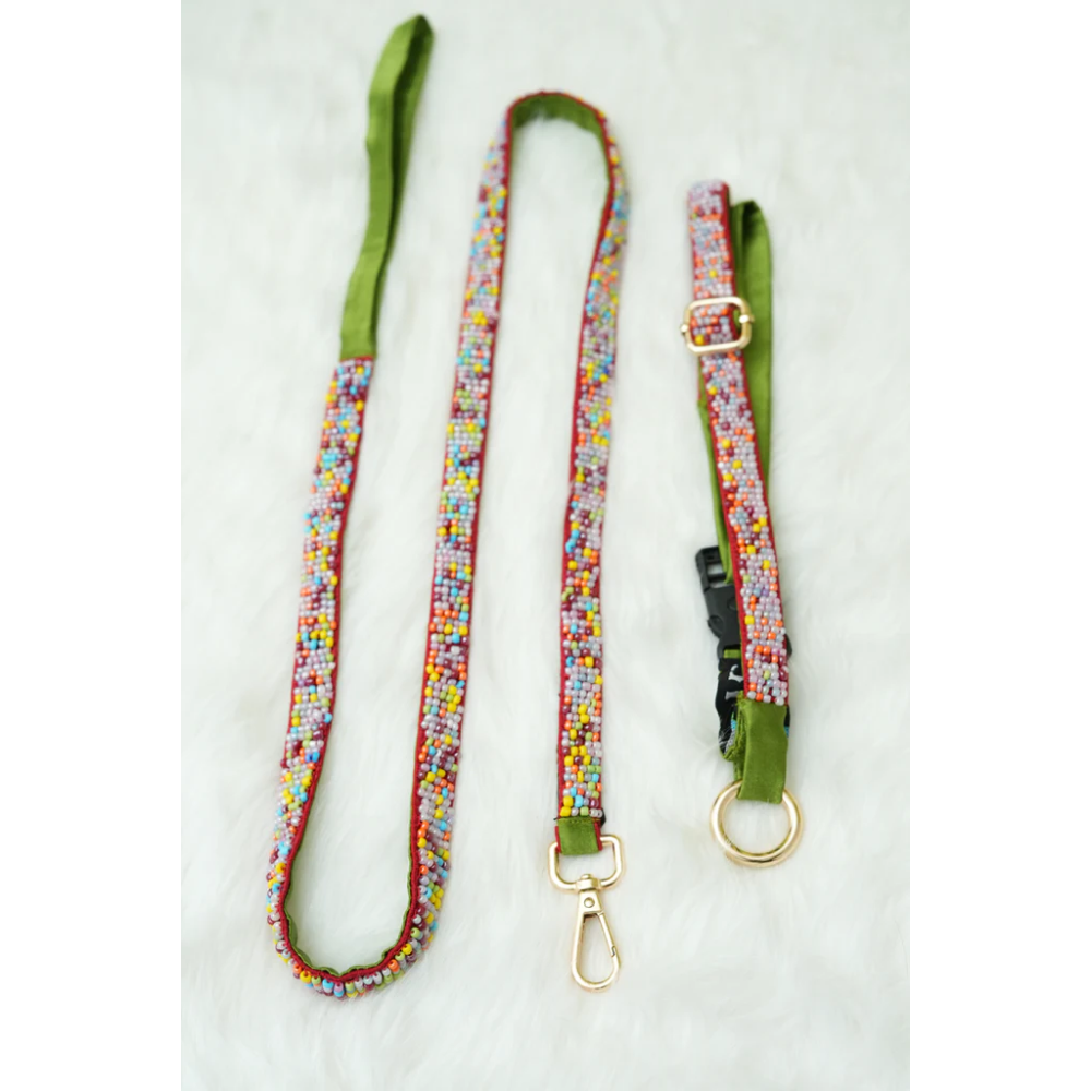 Floof & Co Sprinkles Leash & Collar (Green / Red) image 5