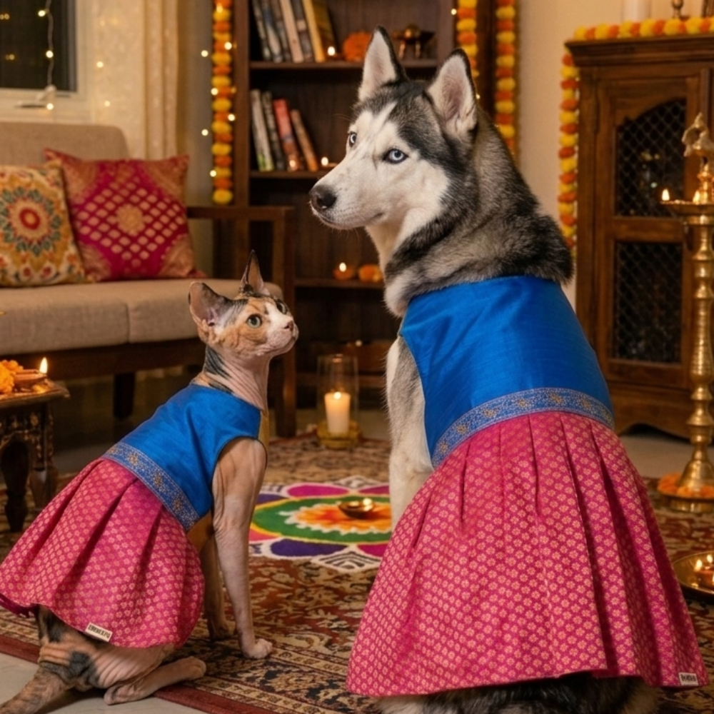 Skatrs Ethnic Lehenga Dress for Dogs and Cats (Royal Pink & Blue) image 4